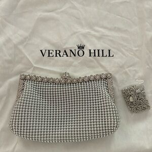 NWOT.  Verona Hill Scarlett Rhinestone Clutch bag, Silver inc. dust bag